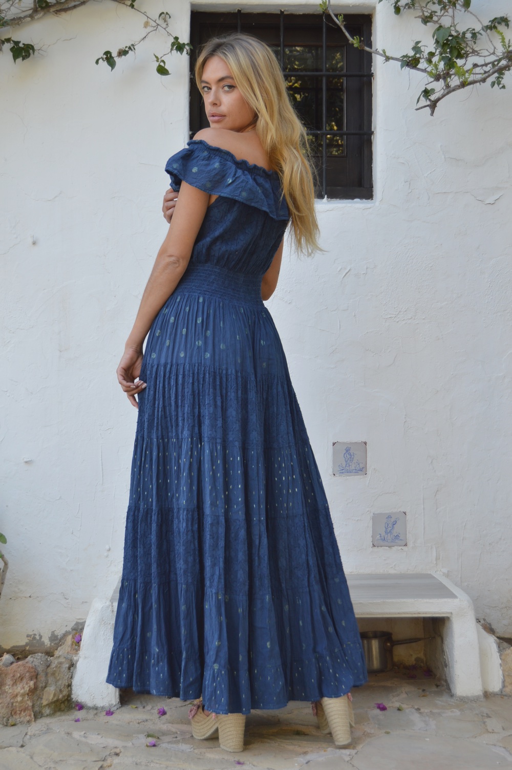 maxi vestido azul oscuro hilos dorados fioroni trendy – Ibiza Trendy Tienda online | Online store