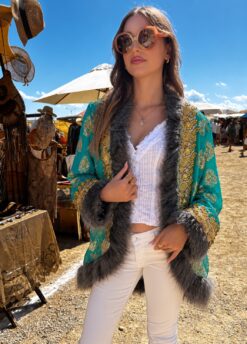 Chaqueta Boho Indian Aqua