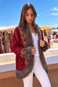 Chaqueta Boho Indian Burdeos