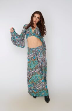 Pantalón Palazzo Flower Leopard Blue