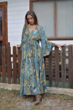 Maxi Vestido Azul Plumas