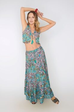 Maxi Falda Flower Leopard Blue