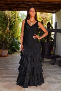 Vestido Ibicenco Adlib Volantes en Cascada Negro