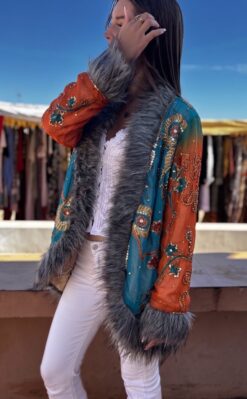 Chaqueta Boho Turquesa & Naranja